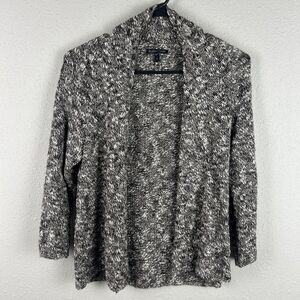 Eileen Fisher Marled Open Front Cardigan Linen Cotton Blend Sweater Gray, Small